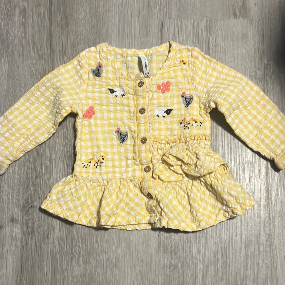 Yellow Gingham Kids Shirt with Animal Print